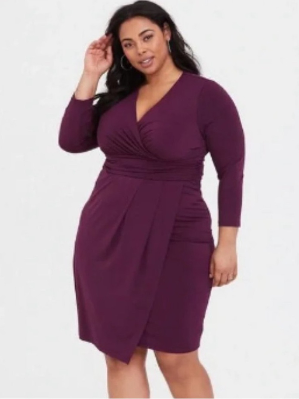 Plus Size V-Neck Wrap Dress in Plum 2X